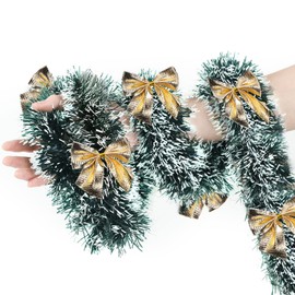 Christmas Garland, 2 Metre Garland Christmas, Christmas Decoration Garland, with 6 Pieces Bow, Christmas Decoration, Artificial Fir Garland, Suitable Christmas Garland for Stairs, Fireplace and Party