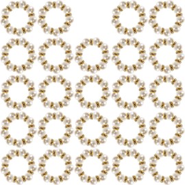 24 Pcs Gold Napkin Rings Set, Imitation Pearl Napkin Ring Holders, Disposable White & Gold Beaded Napkins Rings for Wedding Party Home Reunion Decorations
