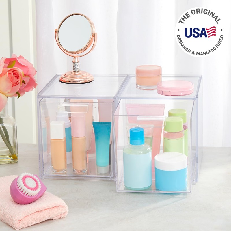 STORi Audrey Stackable Bin Clear Plastic Organizer Drawers | 2