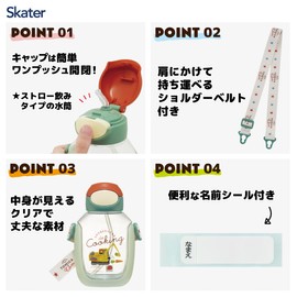 Skater PDSH6DX-A Tomica & TOM Water Bottle with Straw, 18.9 fl oz (530 ml), One Push for Kids