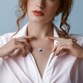 925 Sterling Silver Chain Heart Necklace Women's Birthstone Necklace for Women Double Heart Chain Silver Jewellery Women's Gifts for Women Mum Girlfriend, Sterling Silver