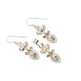 Ravishing Impressions Crystal Quartz Jewellery Set for Women Necklace Earrings Bridal Wedding Jewelry Valentine's Day 7x5mm Gemstone Sterling Silver Quartz Crystal, Sterling Silver Gemstone, Quartz