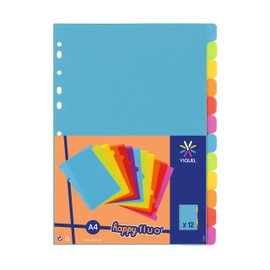 Viquel 12 x A4 Neon Plastic Index 21cm x 29.7cm for A4 Folders