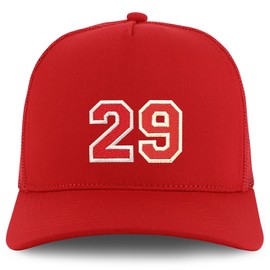 Trendy Apparel Shop Number 29 Varsity Font Embroidered 5 Panel Structured Snapback Cap - Red