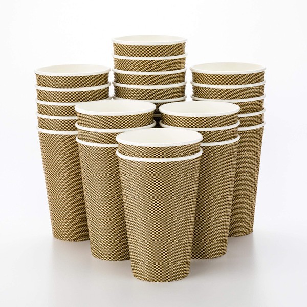 16 oz Mocha Pin Check Paper Coffee Cup - Spiral Wall - 3 1/2" x 3 1/2" x 5 1/2" - 25 count box - Restaurantware