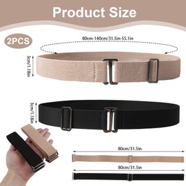 2 Stück Elastischer Gürtel Damen Ohne Schnalle – Unsichtbarer, Verstellbarer Stretchgürtel für Jeans, Kleider und Abendkleider – Elastischer Gürtel für Damen, Stoffgürtel für Komfort und Flexibilität