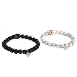 2Pcs Bracelets Set for Couples - Matching Magnetic Attraction Adjustable Turquoise Beads Bracelet Long Distance Bracelets for Couples Boyfriend Girlfriend Lovers