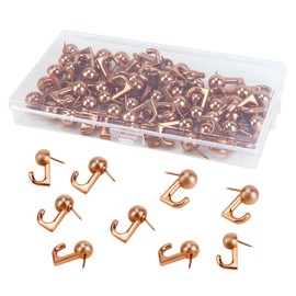 50 Pcs Push Pins with Hooks, Plastic Heads Pin Tacks Wall Thumb Tacks Hanging Nails, Decorative Thumb Tacks Hook for Photo Wall, Bulletin Board (Rose Gold)