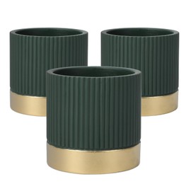 Ten-stone Set of 3 Cement Planter Pots with Drainage Hole,4 inch Plant Pots for Plants Indoor Houseplants,Succulent Pots Windowsil Planter (Green&Gold)