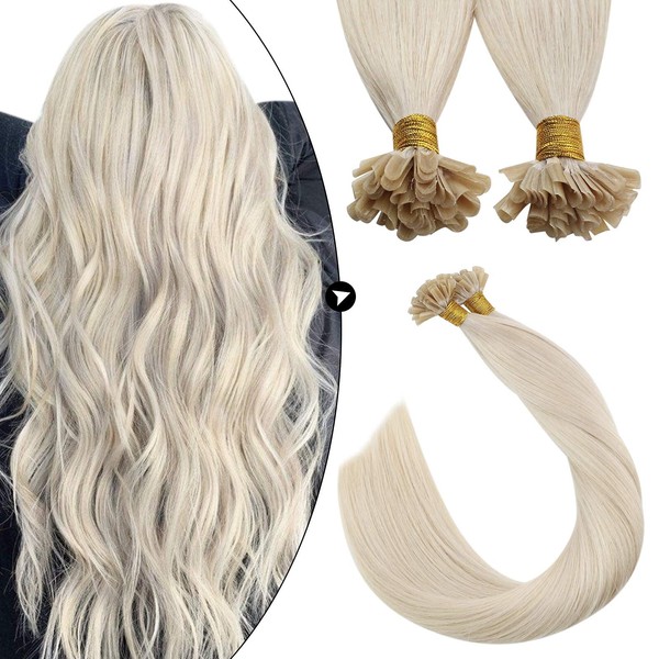 Ugeat White Blonde U Tip Human Hair Extensions 18 Inch Nail Tip Hair Extensions Remy Human Hair 50 Gram 50 Strands Pre Bonded Keratin Hair Extensions #60A White Platinum Blonde Fusion Hair
