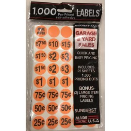 Sunburst 1000 Pre-Priced Labels Quick & Easy Pricing, Garage & Yard Sales ORANGE