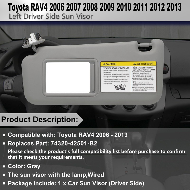 Driver Left Side Sun Visor Compatible with Toyota RAV4 2006