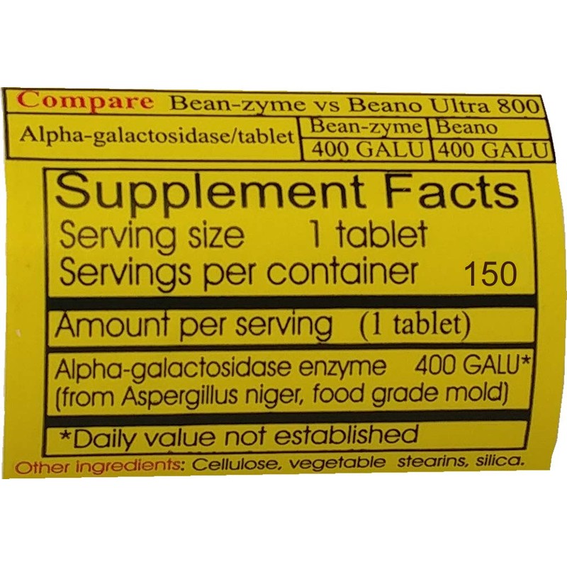 Bean-Zyme Gas Relief for Adults Extra Strength (150 ct) is