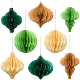 Premium Reusable Christmas Decorations - Christmas Tree Decorations/Xmas Home Decor - Paper Christmas Decorations Indoor, Vintage Christmas Decorations - Hanging Christmas Decorations (green, brown)