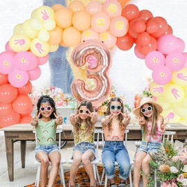 Groovy 3rd Birthday Party Decorations, Young Wild and Three Daisy Flower Balloons Garland Kit, Groovy Retro Boho Girls Third Birthday Party Supplies