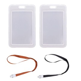 MEXRUMI Pack of 2 Double-Sided Transparent Work Card Case for Bus Cards, ID Card Case for Bank Cards with Nylon Rope, Flip Cover to Take Away