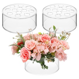 Tanlade 3 Pcs Acrylic Floral Centerpiece for Dining Table Decorations Wedding Round Flower Vase 12 Holes Centerpiece Vases for Table Low Flower Holder with Holes for Home Birthday Party (Clear)
