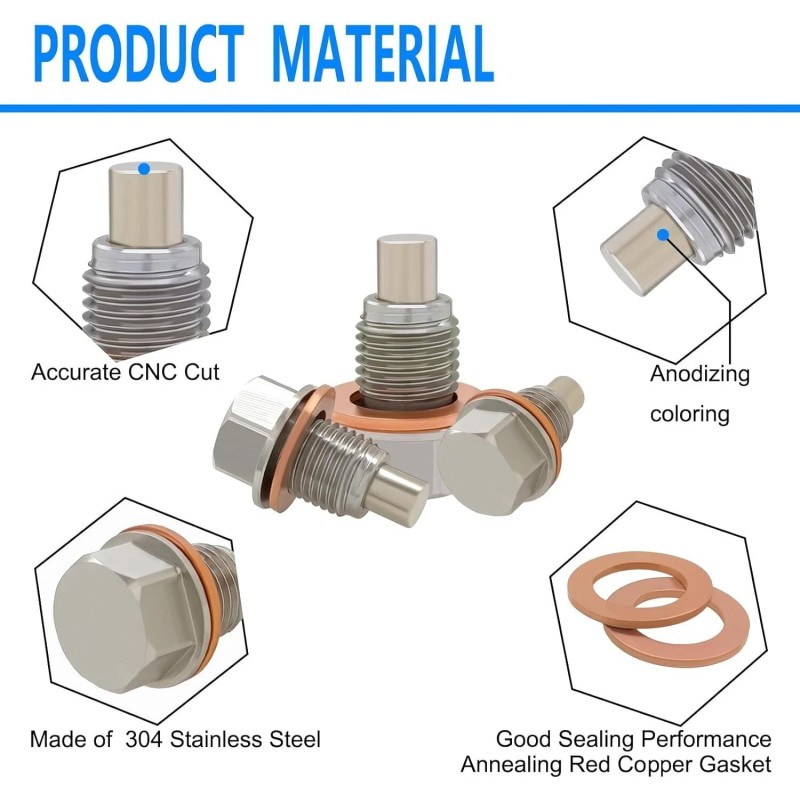 Beduan M14X1.5 Stainless Steel Oil Drain Plug With Copper Gasket