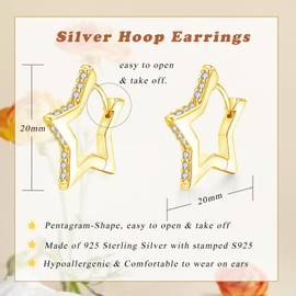 Loutade Hoop Earrings Silver 925, 925 Sterling Silver Star Heart Triangle Earrings Hoop Earrings with Cubic Zirconia, Hypoallergenic Cartilage Sleeping Geometric Earrings Silver 925 Hoop Earrings Gift