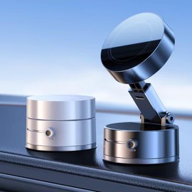 MELCY Upgraded Vacuum Foldable Magnetic Portable Phone Holder for Car, Desk and Content Creation with On/Off Lock - 360° Adjustable Stand. (Black)