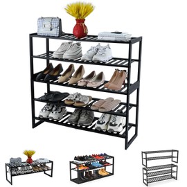 Jripae Shoe Rack Bamboo 5 Tier Shoe Organizer, Storage 20-25 Pairs for Closet Entryway, Stackable Large Tall Shoe Shelf Holder Stand Cubby for Door Hallway Bedroom Garage