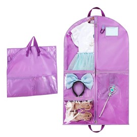 Children's Clothing Bag, Costume Garment Bag with 5 Pockets, Foldable Children's Garment Bag, 100 x 60 cm Dance Costume Bag, Clothes Bags, Long, with Zips, for Suits, Dresses, Coats, Purple