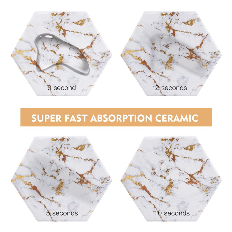 Marble Coasters for Drinks, Gold Coasters for kitchen,6pcs Absorbent Ceramic