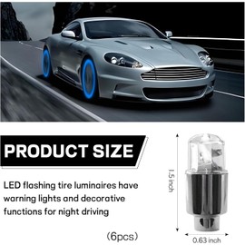 6 piezas de luz para válvula de neumático de coche, tapas de válvula de neumático con flash LED de radios de neón, tapas de vástago de válvula de rueda con luces LED impermeables, lámparas de