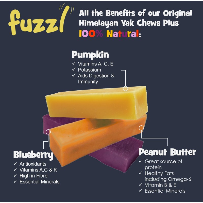 Fuzzl Yak Chews Pumpkin, Peanut Butter, Blueberry Medium Pack 3