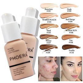 PHOERA Foundation, PHOERA Matte Liquid Foundation,PHOERA Makeup for Women, PHOERA Foundation Full Coverage Concealer, 30ml 24HR Matte Oil Control Concealer (106 - Warm Sun*2)