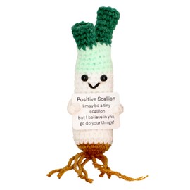 Cafemoon 1PCS Positive Crochet Scallion Doll: Handmde Emotional Support Pickle Gifts Mini Funny Positive Scallion Encouragement Support Vegetables Knitted Dolls for Friends, Family, Party Decoration