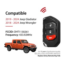 2 Keylessbest Replacement for 2018 - 2024 Jeep Gladiator Wrangler Key Fob Remote Control OHT1130261 3 Buttons 433.92MHz
