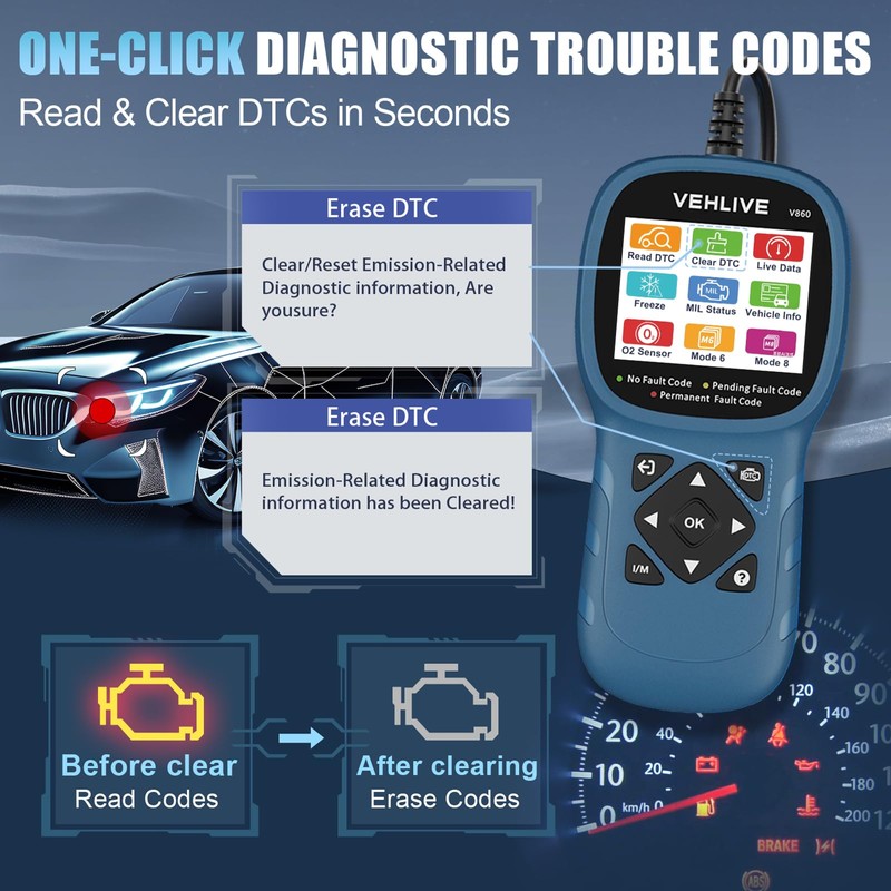 VEHLIVE V860 Scanner for Car and Trucks,OBD2 Diagnostic Tools and