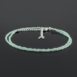 Natural Aquamarine Gemstone Micro Beads Dainty Choker Necklace Jewelry for Women Healing Crystals Birthstone Gift for Her Silver Plated Chain 18 inch