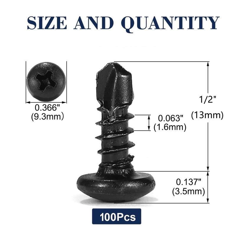 #10 x 1/2" Sheet Metal Screws 100Pcs 410 Stainless Steel