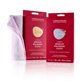 Connoisseurs Jewellery Polishing & Cleaning Cloth Kit - Two Cotton Cloths for Gold & Silver - with Dry & Anti - Tarnish Formula - Violet - Non-Toxic