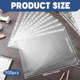 100 Pockets A4 Photo Sleeves for A4 2/3/4 Ring Binder, Transparent Postcard Sleeves, Top Loading Photo Album Refill Pages Photo