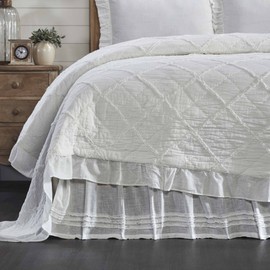 Kathryn Queen Ruffled Bed Skirt w/a 16" Drop, Soft White Linen-Look Textured Fabric, Gathered Vintage Farmhouse, Country Cottage Bedding