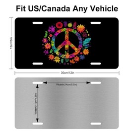 Muishi Colourful Flowers Peace Sign Decorative Car Front License Plate, Vanity Tag, Metal Car Plate, Aluminum Novelty License Plate for Men/Women/Boy/Girls Car 6 X 12 Inch (4 Holes)