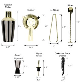 Arora 8Pcs Bartender Kit Bar Set, 20OZ Black & Gold Cocktail Shaker Set with Stainless Steel Bartending Accessories for Home & Bamboo Stand, Ideal Drinking Mixers Gift Set for Martini Margarita