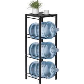 5 Gallon Water Jug Rack  4 Tier Detachable Bottle Holder With Storage Shelf Heavy Duty Dispenser Stand Organizer for Kitchen Office Home Black - Style: 4-Tier with shelf, Material Type: Metal