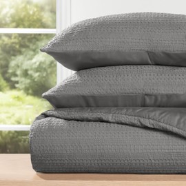 LINENS & HUTCH Waffle Textured Down-Alternative Comforter Set - King/Cal-King Fog