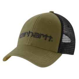Carhartt Men's Canvas Mesh Back Logo Graphic Cap, Dark Bronze Green, Unit size