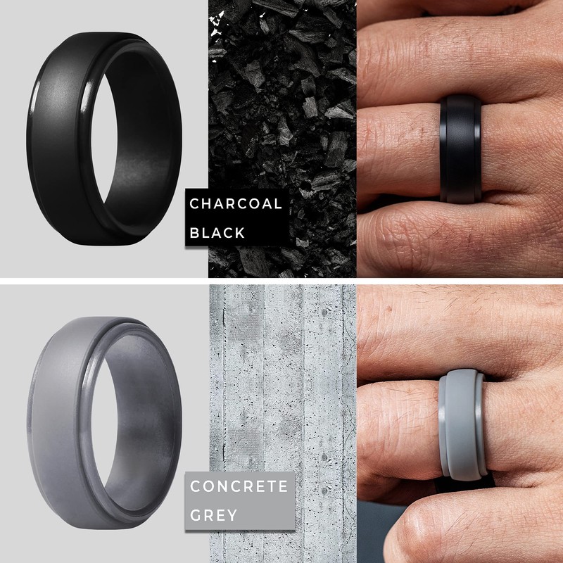 ThunderFit - Anillo de silicona para hombre, borde escalonado, alianza