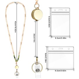 JAONLD Natural Wooden Beads ID Card Holder Long Extendable Lanyard with 2 Waterproof Card Case ID Cover Lanyard Girls Suitable for Women, Teachers, Nurses, Doctors, Students