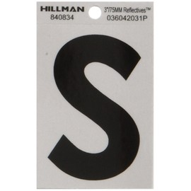 Hillman 840834 3" Black and Silver Reflective Poly-Film Adhesive Letter S