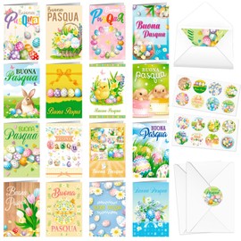 DPKOW Easter Greeting Card in Italian, 16 Happy Easter Cards with Envelope, Easter Party Supplies
