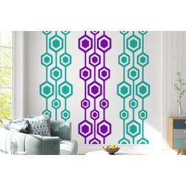Seamless Retro Pattern Wall Decal | Hexagon Shapes | Modern Mid Century Decor