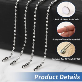 Molain Stainless Steel Ball Chain, 16.4 Feet Silver Ball Chain with 20 Matching Connectors Chains Jewelry Making Supplies DIY for Dog Tag Necklace Earring Bracelet Findings Craft Kit