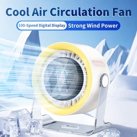 Coolhill USB Desk Fan for Bedroom: 100 Speeds Digital Display Quiet Table Fan with Turbo Airflow, 120° Rotating Small Rechargeable Battery Desktop Fans for Bedroom Home Office (Yellow)